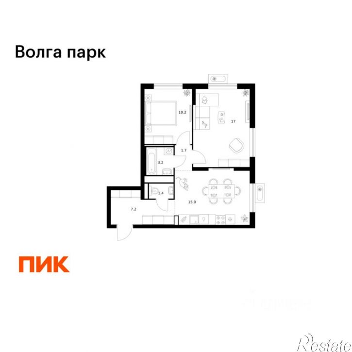 2-комн квартира в новом доме район Сокол, 1-й микрорайон, ЖК Волга Парк, 2В