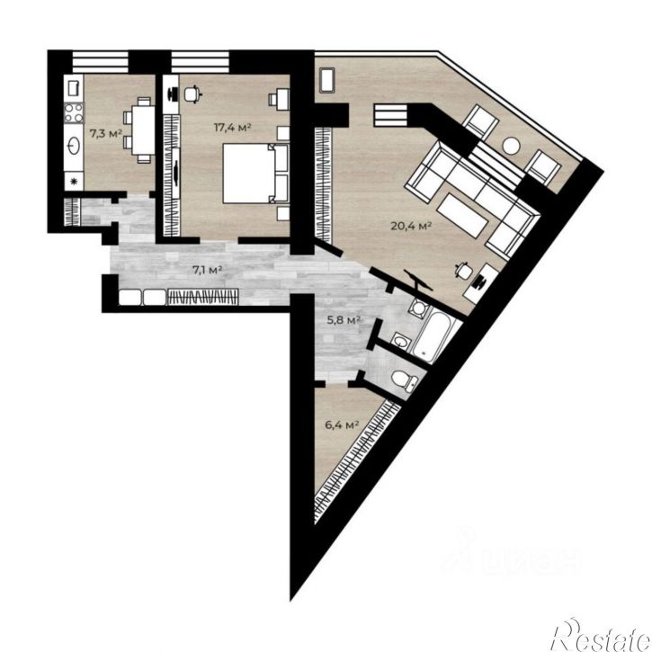 2-комн квартира Московский пр-кт, д 163