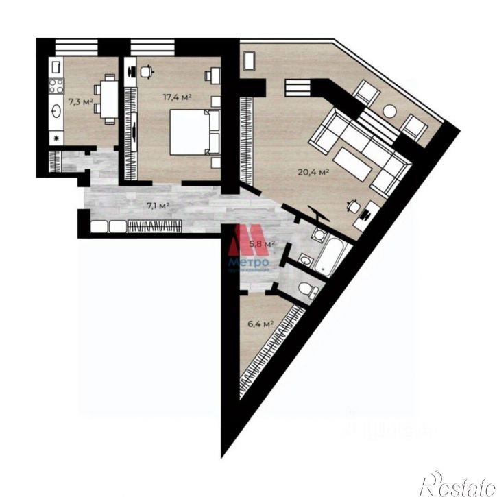 2-комн квартира Московский пр-кт, д 163