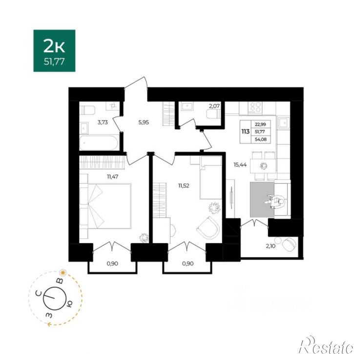 2-комн квартира в новом доме ул Комкора Хрипина, 3 5,  д. 3 5,  к. 5