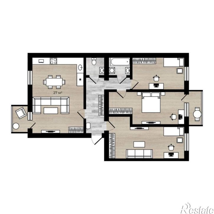 3-комн квартира д.1