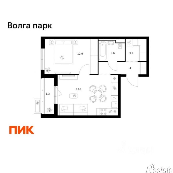 1-комн квартира в новом доме район Сокол, 1-й микрорайон, ЖК Волга Парк