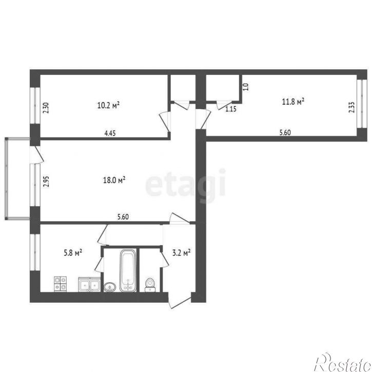 3-комн квартира Чкалова улица, д.74