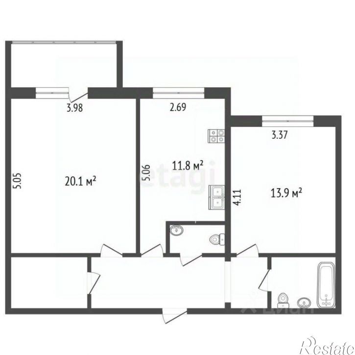 2-комн квартира ул Чернопрудная, 12 3,  д. 12 3,  к. 3