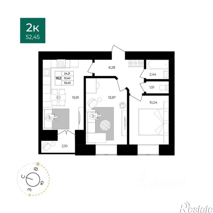 2-комн квартира в новом доме ул Комкора Хрипина, 3 5,  д. 3 5,  к. 5
