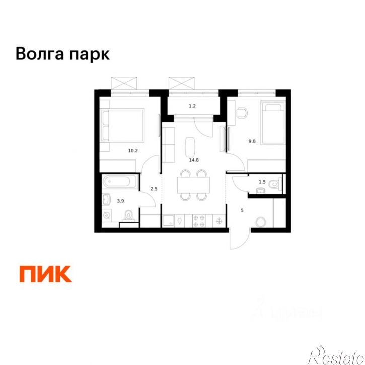 2-комн квартира в новом доме район Сокол, 1-й микрорайон, ЖК Волга Парк, 1В
