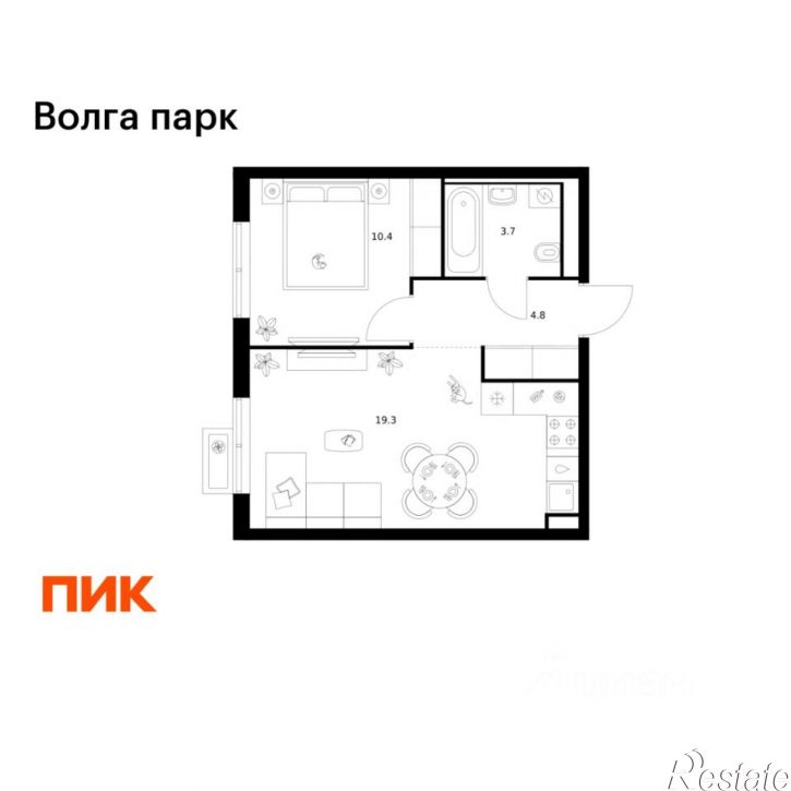 1-комн квартира в новом доме район Сокол, 1-й микрорайон, ЖК Волга Парк